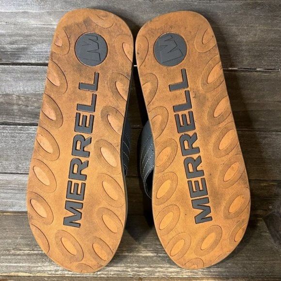 Mens Merrell Comfort Gray Casual Walking Sandals Flip Flops Size 9 M GUC - Picture 5 of 6